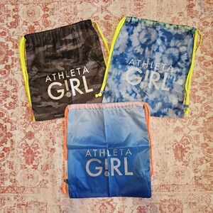 Athleta Girl Drawstring Bags - Blue Ombre, Blue Tie-Dye & Gray Camo